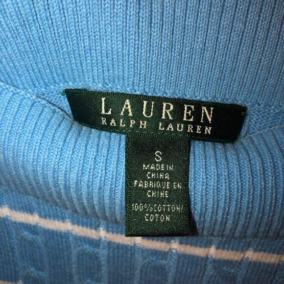 LAUREN RALPH LAUREN SMALL LIGHT BLUE WHITE STRIPE BOAT NECK COTTON SWEATER - Picture 6 of 6
